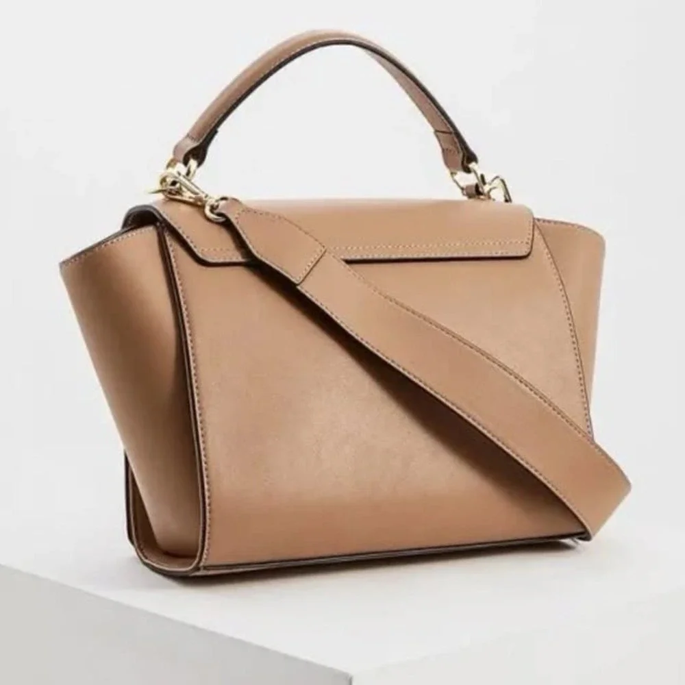 Love Moschino Tan Beige Brown Red Gold Top Handle Handbag Crossbody NWT